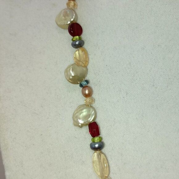 Citrine Garnet Mother of Pearl Freshwater Beaded Necklace Boho Beach 16-18" - Picture 3 of 4